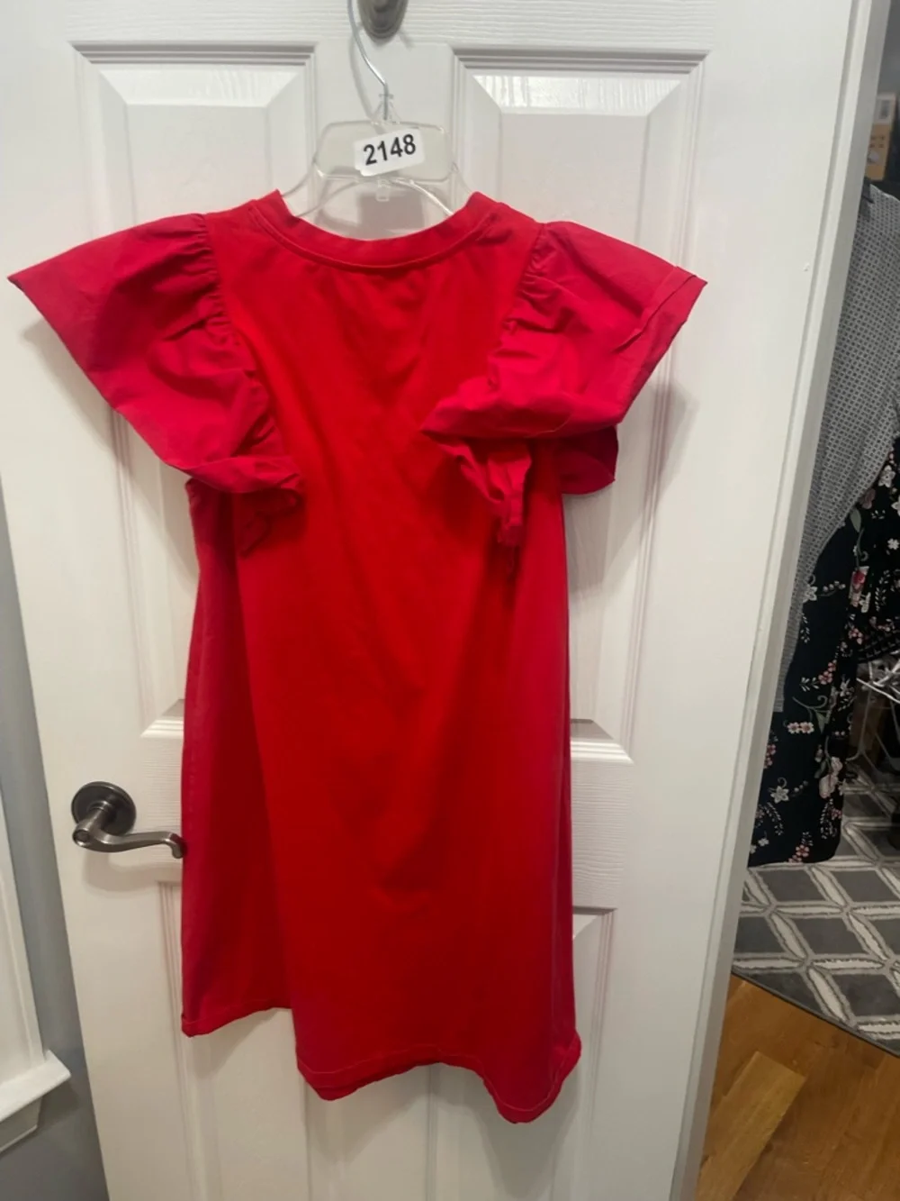 Short Red Ruffle-Sleeve Mini Dress - Picture 9 of 10